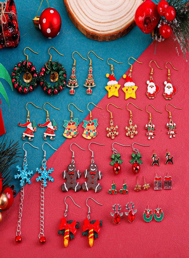 LUYI 18 Pairs Christmas Earrings for Women Xmas Holiday Stud Earrings Bulk Christmas Gift Tree Snowflake Bow Earrings for Chritmas Party Jewelry - Image 2